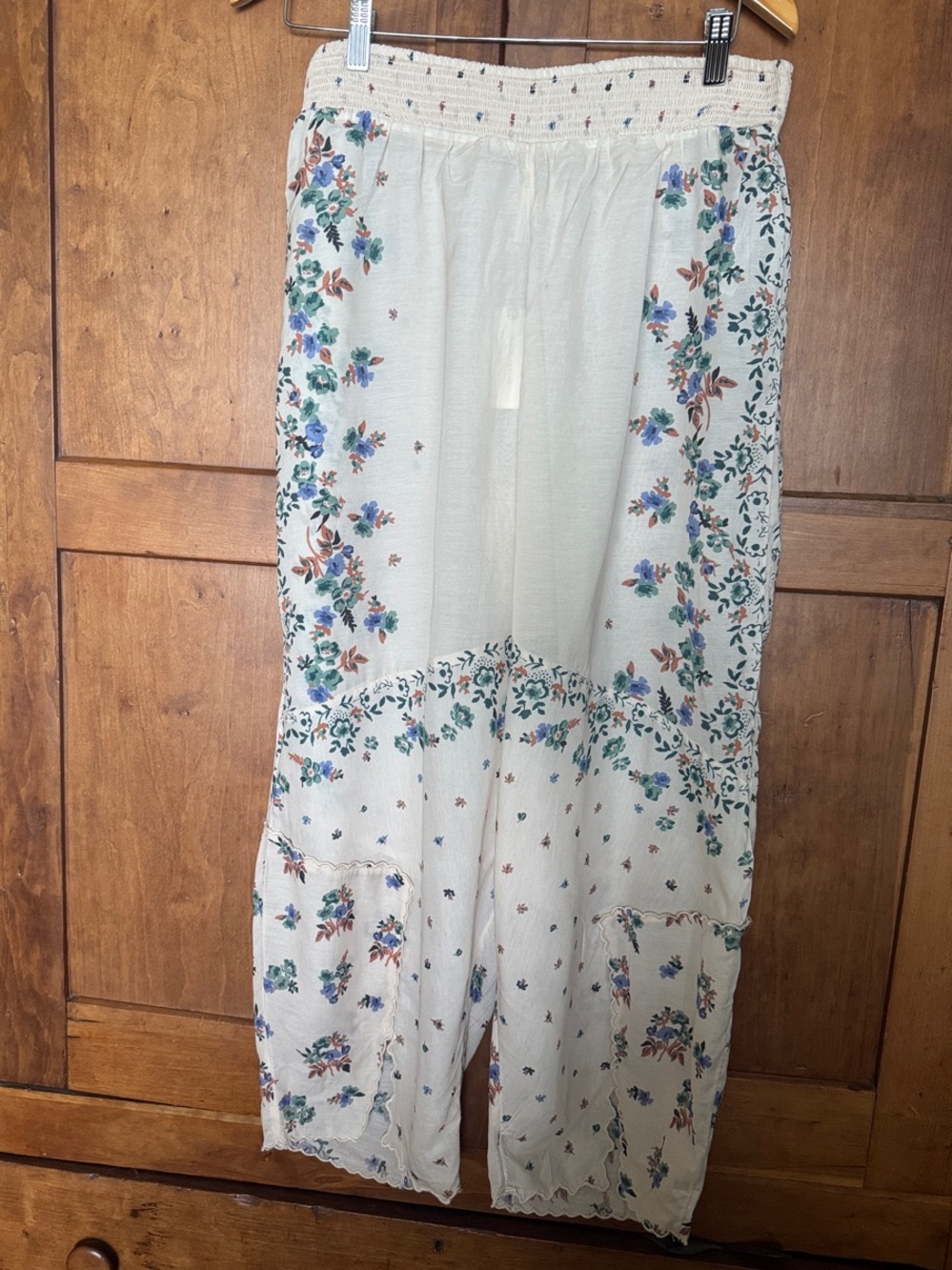 Anthropologie Scarf Sheer Cream Floral Elastic-Waist Pants